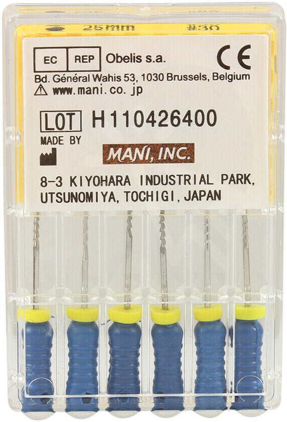 Mani HF2530 Hedstrom Endodontic Files 25mm #30 Stainless Steel 6/Pk Mani HF2530 Hedstrom Endodontic Files 25mm #30 Stainless Steel 6/Pk
